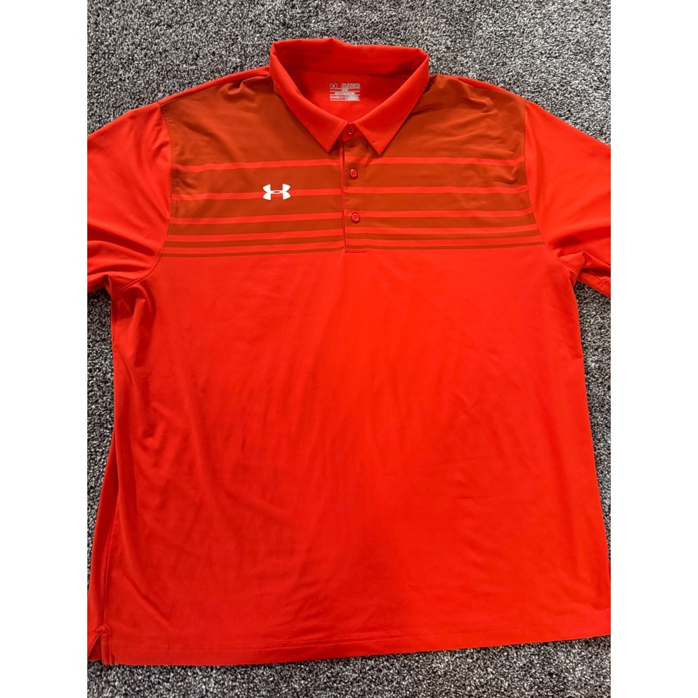 Under Armour Mens 4XL HeatGear Loose Fit Striped Polo Shirt Orange Short Sleeve